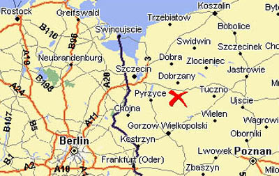 Das Kreuz markiert den damaligen Standort der Bruno Schmidt Spedition in Arnswalde (heute Choszczno in Polen) Das Kreuz markiert den damaligen Standort der Bruno Schmidt Spedition in Arnswalde (heute Choszczno in Polen)